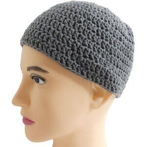 Gray Skull Cap Size OS Hat 7" Beanie Handmade Crochet Hand Knit NWT